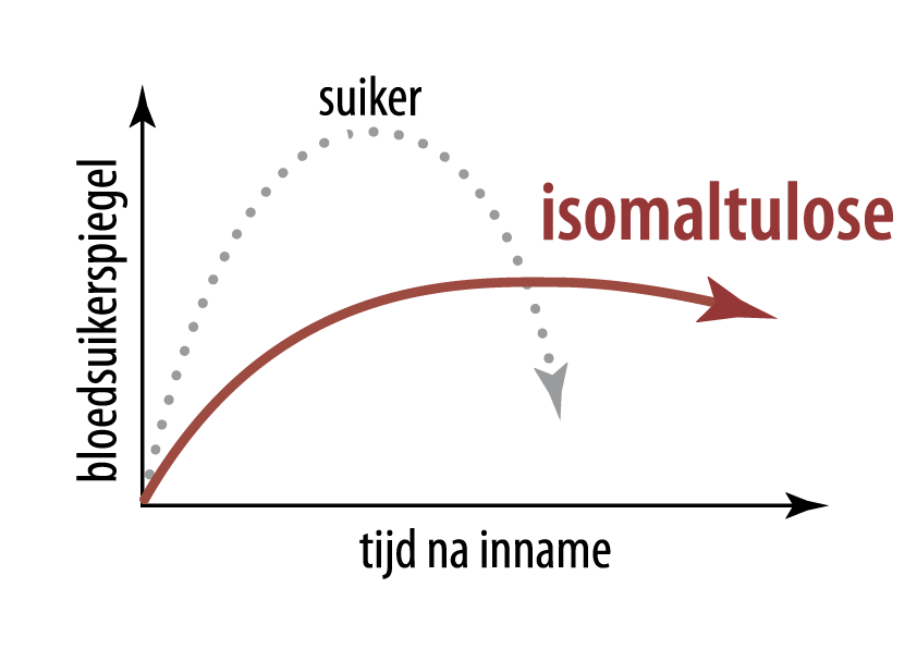 Effect van isomaltulose op de bloedsuikerspiegel Een lagere en tragere stijging van de bloedsuikerspiegel bij inname van isomaltulose in vergelijking met suiker